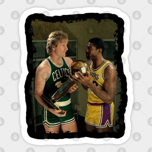 Larry Bird and Magic Johnson, 1986 Sticker by Omeshshopart